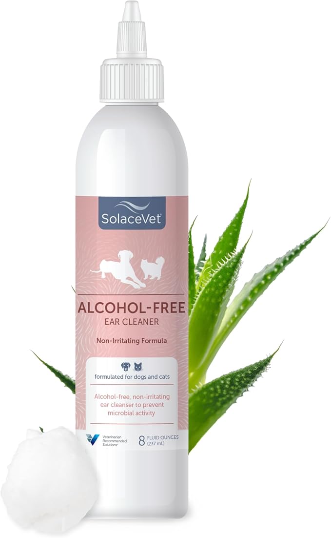 SolaceVet Alcohol-Free Ear Cleaner 8 oz – Veterinarian Recommended Gentle Ear Cleanser for Dogs & Cats, Non-stinging Formula