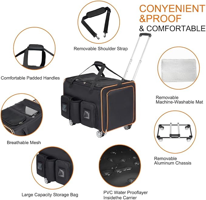 2 in 1 Large Rolling Cat Carrier for 2 Cats, Expandable Double Pet Carrier with Wheels, Removable Divider, Travel Crate for Car/Camping/Vet