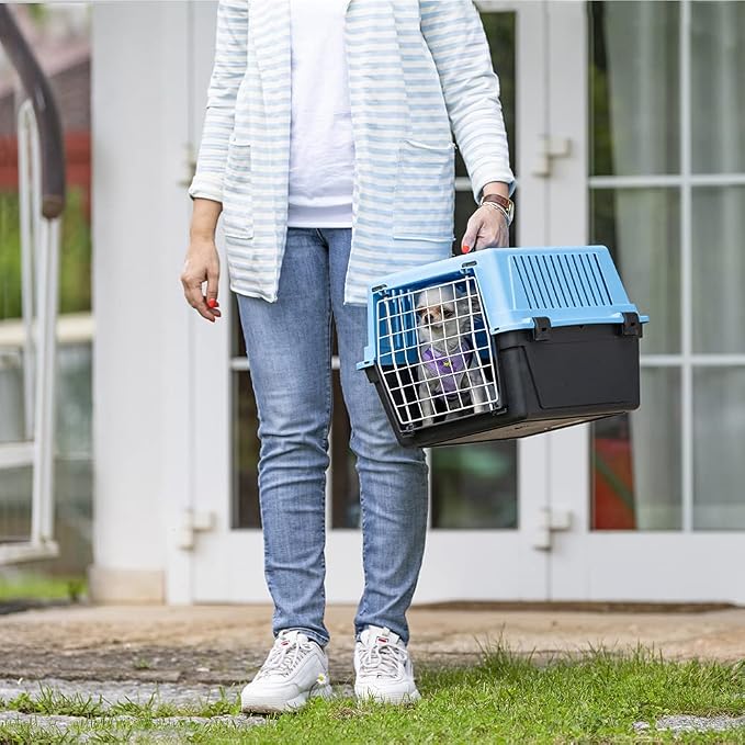 Ferplast Cat Carrier Small Dog Carrier, Secure, Practical, Easy to Clean, Durable Pet Dog/Cat Travel Box Cage up to 5 Kg. 48 x 32.5 x h 29 cm. Blue