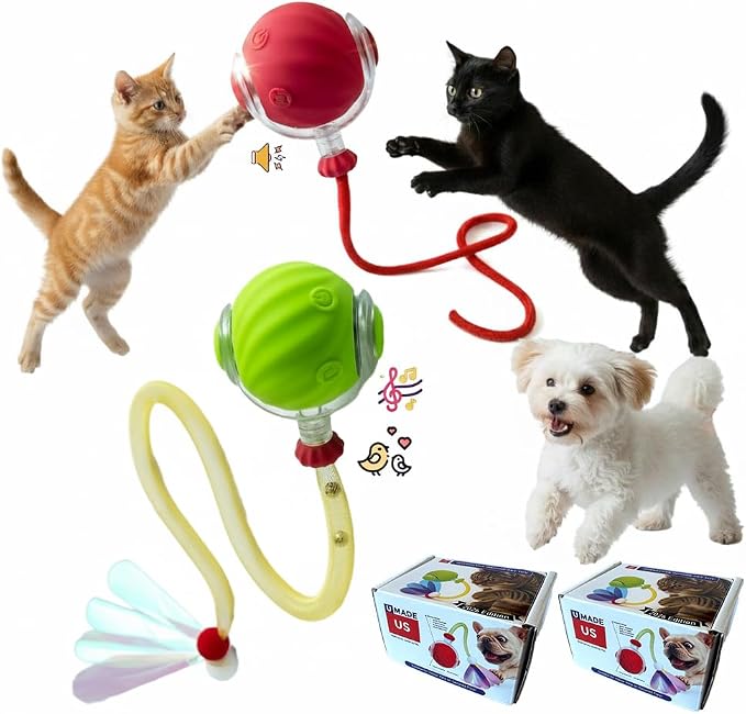 Cat Toys for Indoor Cats – 2X Automatic Kitten Interactive Toy with Speedy Ball Tail as Pet Mental Stimulation - 2-Set Bundle - 2026 Edition (Random Color)