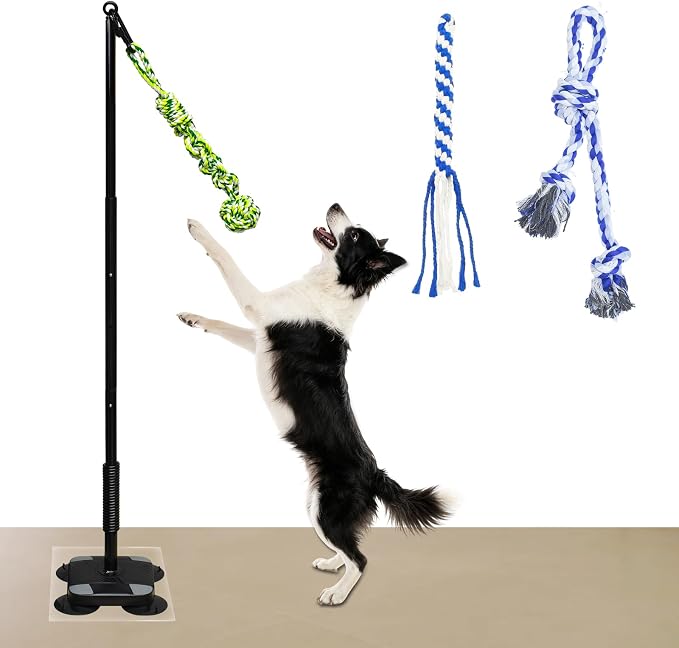Indoor Suction Cup Dog Toy with 3 Ropes - Adjustable Height Tug Toy for Small to Large Dogs, Interactive Boredom Relief for Solo Play on Tile Floors