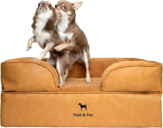 NOAH & PAW Dog Bed, 28x23x11 Inch, Orthopedic Dog Beds for Medium Size Pets, Eggshell Memory Foam Infused with Cooling Gel, Inner Cover, Water Resistant, Machine Washable (Faux Leather)