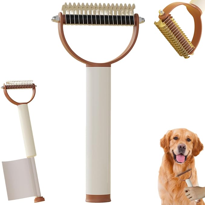 2026 Upgraded Double Sided Deshedding Pet Brush,Double Teeth Pet Grooming Comb,Professional Pets Deshedding Curve Blade Dog Brush,Suitable For Cats,Dogs,And Horses (Brown)