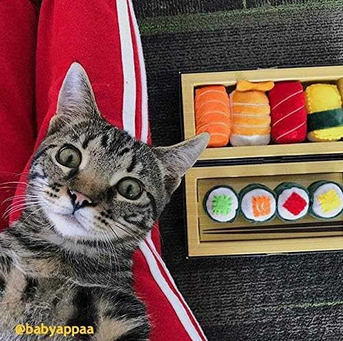 munchiecat Sushi Toys for Cats, Kittens Catnip Toy Crinkle Paper Bells Rattle Set in Bento Style Box, Maki and Nigiri (8-pc)