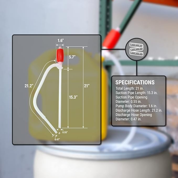 TERA PUMP - Heavy Duty Water Based Chemical Resistant Manual Hand-Operated Siphon Pump for Gas, Chemical Insecticides, Diesel, light solvents, etc.