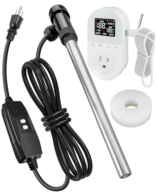 1300W Titanium Immersion Water Heater with Smart Digital Thermostat, Fully Submersible Electric Heater with Start/Stop Temperature Control, App Controlled for Bathtub Hot Tub Cattle Tank Bucket Pool