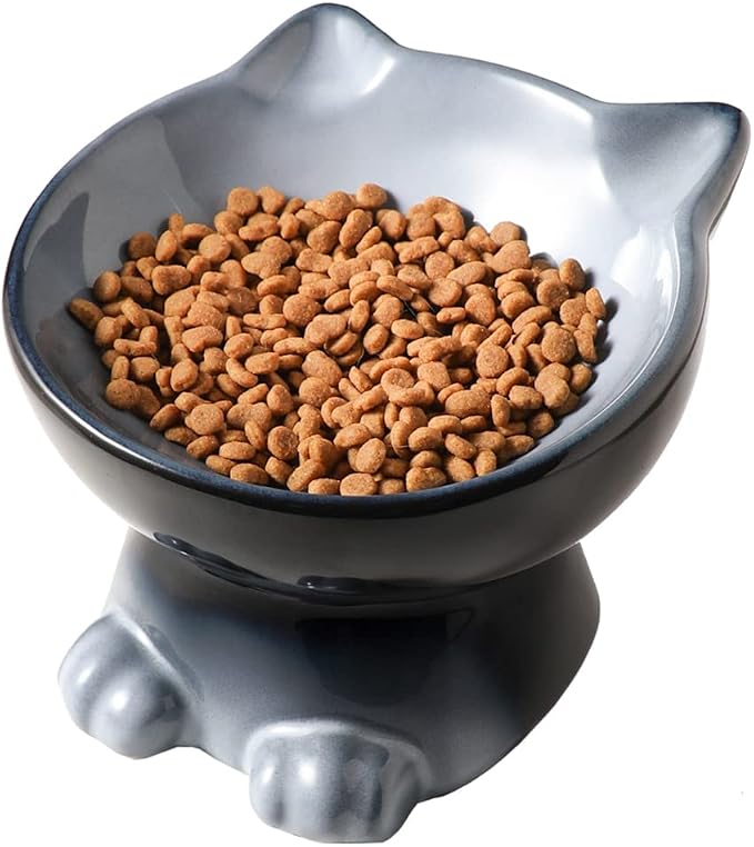 Nihow Elevated Cat/Dog Bowls: 6.25 Inch Ceramic Raised Cat Food & Water Bowl Set for Protecting Pet's Spine - Feeding & Watering Supplies for Cat/Small Size Dog - Elegant Gray (6.8 OZ /1 PC)