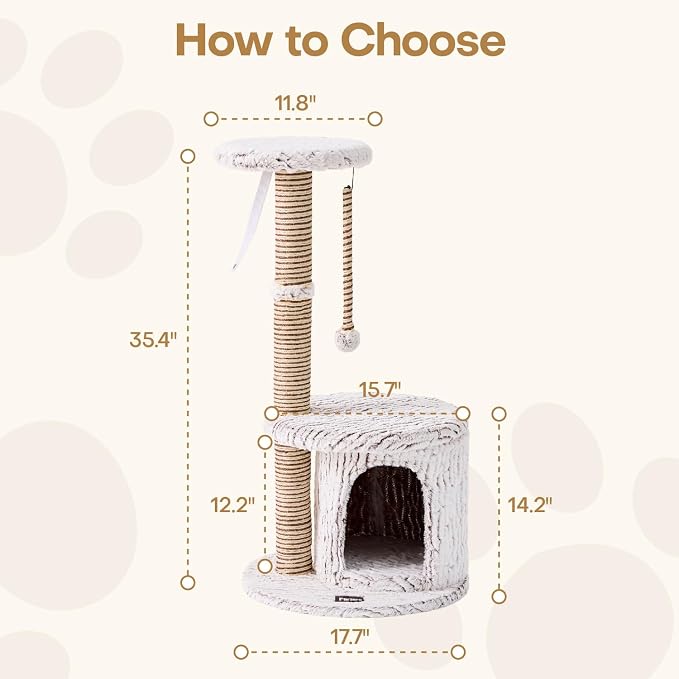 Cat Tree Tower, Multi-Level Cat Tower Condo with Spacious Elevated Perch, Scratching Post, Cozy Cave, Dangling Toy Ball, Durable Pet House Furniture for Indoor Kittens.