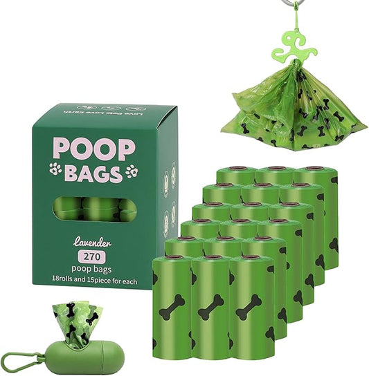 HZDHCLH Poop Bags for Dogs Leak Proof Extra Thick Dog Poop Bags, Green Bones 18 Rolls 9" x 13" Lavender Scented Pet Waste Bag, 270 Count