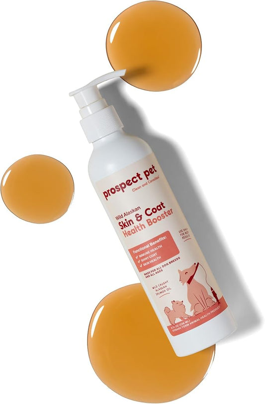 Skin & Coat Health Booster - Wild Alaskan Salmon Oil for Dogs, Liquid Omega 3 Fish Oil Supplement with EPA & DHA Fatty Acids for Coat, Itchy Dry Skin Relief, Shedding, Joints, 8 oz