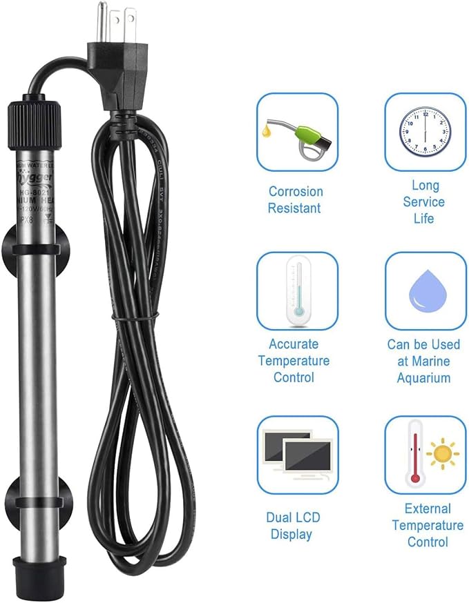 hygger Pinpoint Saltwater Aquarium Heater with Digital Temp Controller, Submersible Titanium Tube Fish Tank Heater for Coral Reef 50 Watt