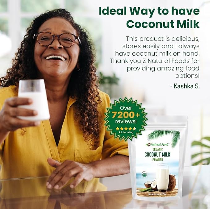 Z Natural Foods Organic Coconut Milk Powder - All-Natural Vegan Dairy-Free Alternative with MCTs - Unsweetened Coconut Creamer for Coffee & Smoothies - Gluten-Free, Non-GMO, 5 lbs