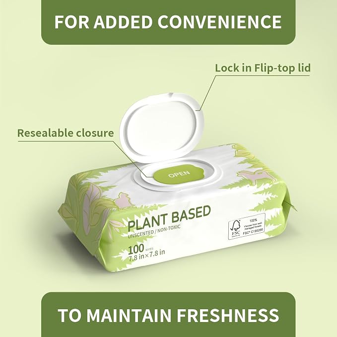 IMMHABI 100 Unscented Pet Wipes for Paws & Butt Plant Based Hypoallergenic Pets Cleansing & Deodorizing Anal Gland Hygienic Puppy Wipes for Dogs Face & Body Cat Wipes Cleaning Fur Doggie Wipes