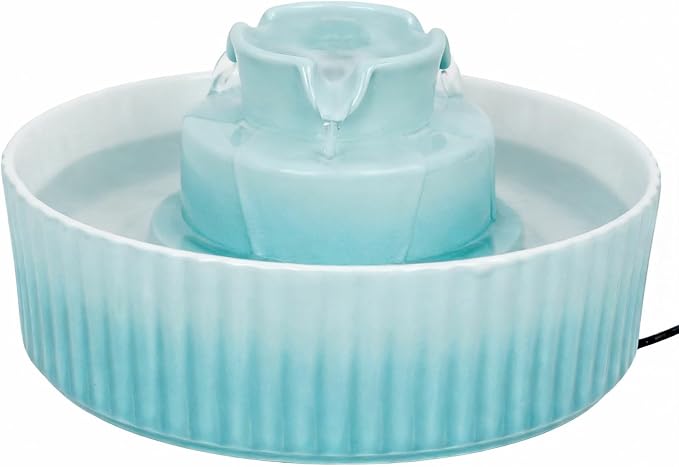 Ceramic Cat Water Fountain, 2.1L/71oz Cupcake Pet Water Fountain for Cats and Dogs, Automatic Pet Drinking Fountain,Double Filtration System, Easy to Clean, 360°Drinking Water (Gradient Blue)