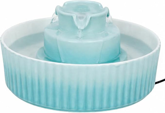 Ceramic Cat Water Fountain, 2.1L/71oz Cupcake Pet Water Fountain for Cats and Dogs, Automatic Pet Drinking Fountain,Double Filtration System, Easy to Clean, 360°Drinking Water (Gradient Blue)