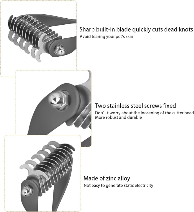 2 - Sided Pet Grooming Tool, Undercoat Rake for Dogs and Cats, Double - Headed Brush with Thinning and Dense Blades to Remove Loose Hair and Knots, Zinc Alloy Comb for Pup (Small Size)