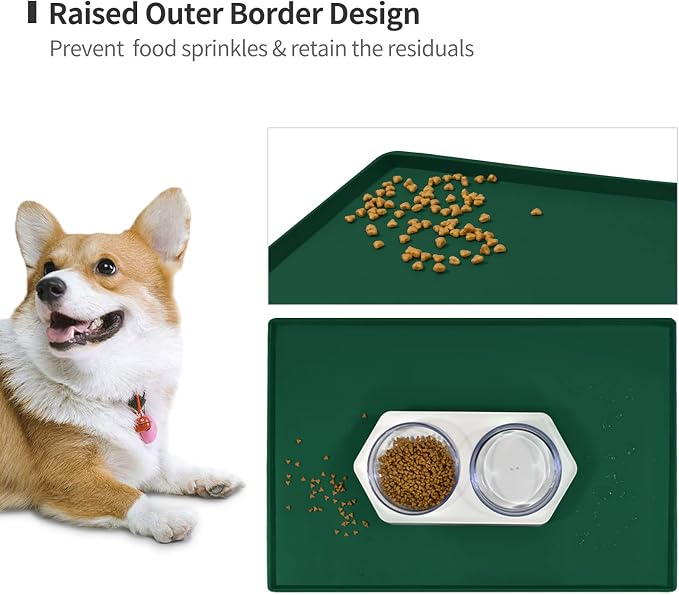 Dog Food Mat,Silicone Waterproof Food Tray,Non Slip Pet Bowl Mats Placemat,0.8" Raised Edge,Suitable for Most Small and Medium Sized Pets,28" x 18"