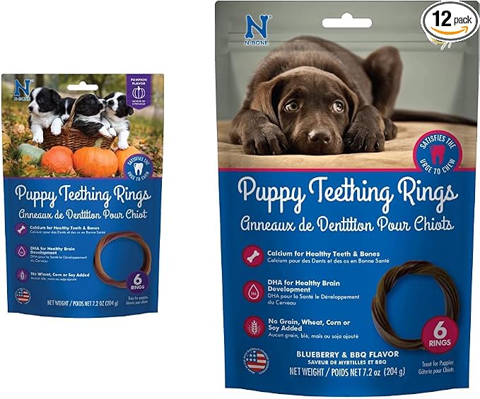 N-Bone Puppy Teething Rings Pumpkin and Blueberry & BBQ Flavors (6 Count)