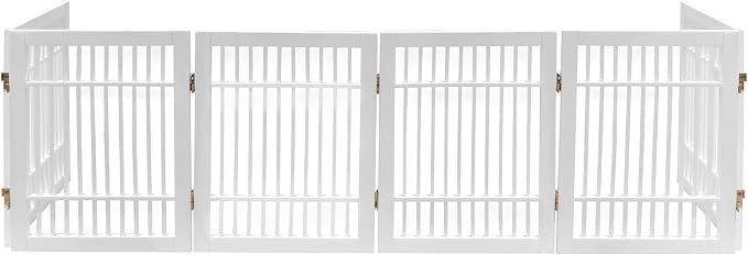 Urnporium Pet Dog Gate Freestanding, Strong Durable Folding Wooden Fence, Portable Acacia Hardwood Safety Barrier for Indoor & Outdoor Use (White Pet Gate, 6 Panel 24" Tall)