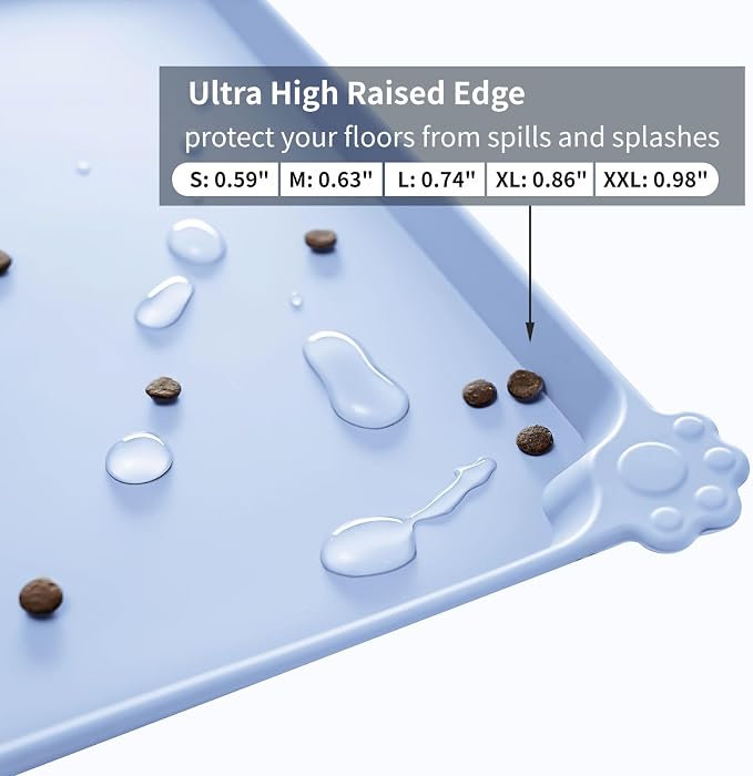 Reopet Silicone Pet Feeding Mat - Waterproof & Non-Slip Dog Cat Placemat | High Raised Edges Prevent Food & Water Spills to Protect Floors, Easy to Clean, Fit for Dog Cat Bowls