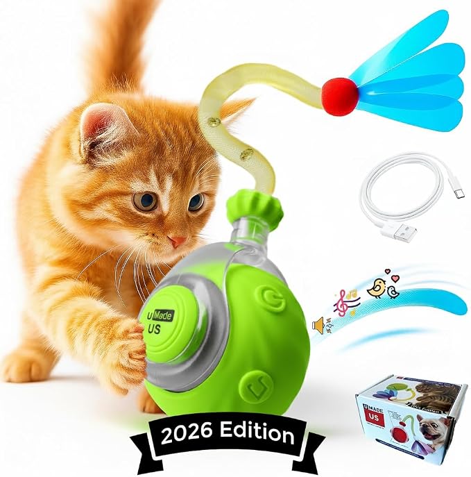 Cat Toys for Indoor Cats – Automatic Kitten Interactive Toy with Speedy Ball Tail as Pet Mental Stimulation - Kittens Small Dogs and Bored Adult Dog Balls to Keep Them Busy 2026 (Green Ball)