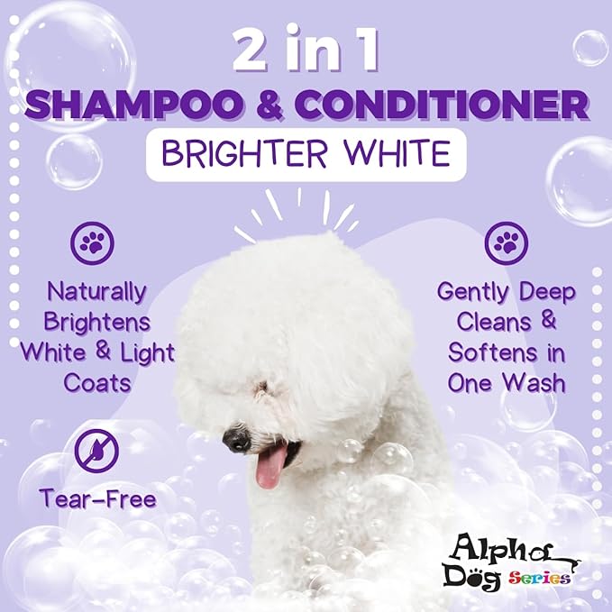 Bright White Natural Whitening Dog Shampoo and Conditioner for Dogs with Aloe Vera, pH Balanced Dog Shampoo and Conditioner Set, Tear-Free for Sensitive Skin, 4L (1Gallon)