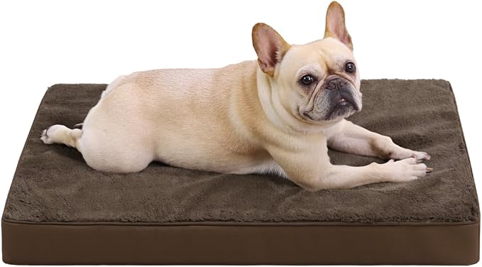 KSIIA Orthopedic Dog Bed Crate Waterproof Pet Mats for Small Dogs Deluxe Plush Washable Pet Bed with Egg Crate Foam & Removable Cover, 23 x 17 Inch, Brown