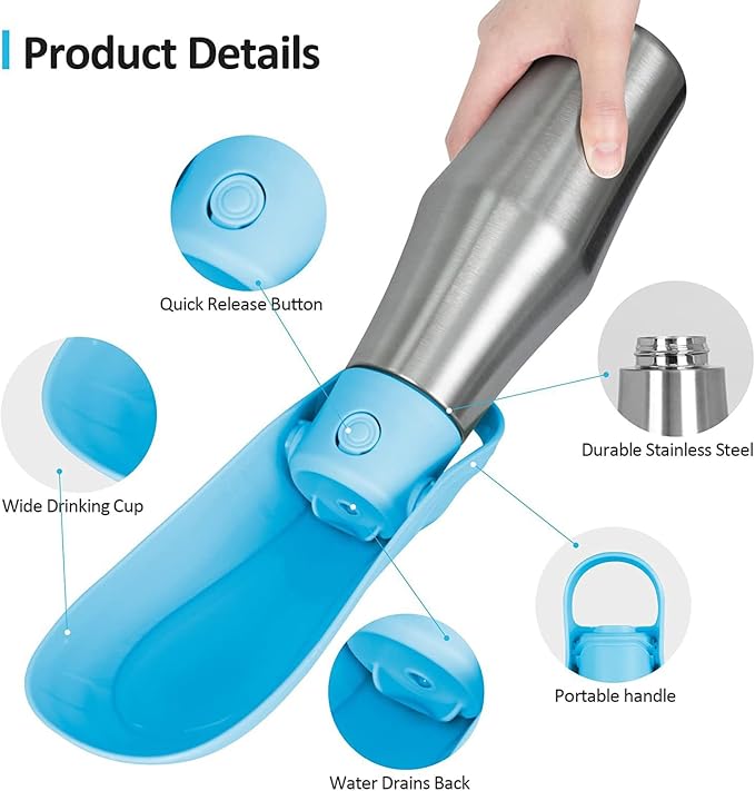 Dog Water Bottle, 27oz(750ml) Large Portable Dog Water Bottle, Dog Travel Water Bottle, Dog Water Bottle Dispenser, Stainless Steel Pet Travel Cup Outdoor Dog Water Bowl Bottle (Light Green)