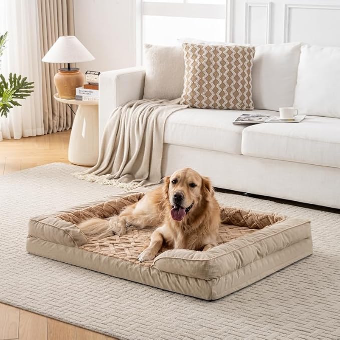Dog Bed, Waterproof C-Shaped Pet Sofa with Removable Washable Cover, Non-Slip Bottom, Quilted Comfort Couch for All Dog and Cat Breeds (Brown, 35" x 25" x 6.5")