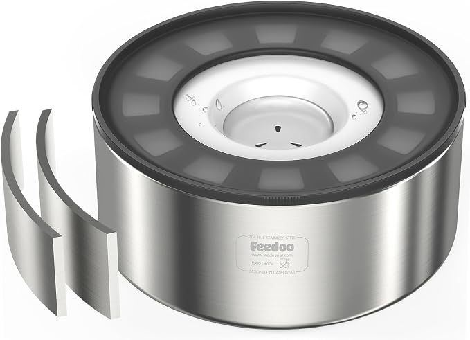 2L No Spill Water Bowl for Dogs, Double-Wall Stainless Steel with Splash-Proof Paws Lid and Floating Disk, Non-Slip Base, Easy to Clean Slow Water Feeder for Small Medium Dogs