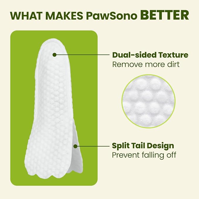 PawSono Ear Finger Wipes Eye Wipes for Dogs & Cats, Thicker Dog Ear Cleaner Wipes, Natural Relief Cat Ear Cleaner Dog, Pet Health Supplies for Dog Kitten Small Animal, Aloe Scent Deodorizing - 100 P