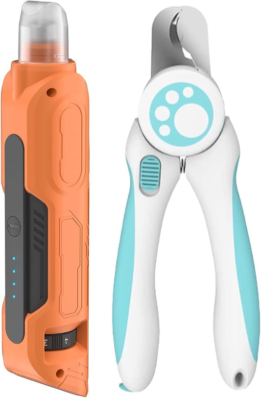PAPIFFEED Dog Nail Grinder, Quiet 6-Speed Electric Nail Trimmer with Dual LED Light, Rechargeable for Small Medium Large Dogs, with Premium Nail Clipper (Orange Set)