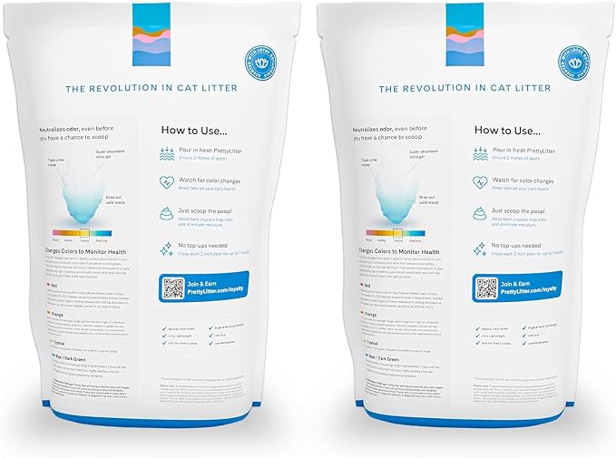 PrettyLitter Health Monitoring Cat Litter (Lotus Flower, Non Clumping) | Lightweight & Low Tracking, Color Changing Silica Gel Crystals, Advanced Odor Control — 6 Lbs, Pack of 2 (Up to 2 Month Supply)