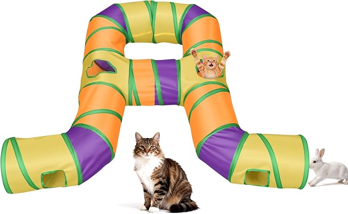 Petizer Portable Cat Tunnels for Indoor Cats, Pop Up Tear-Resistant Cat Tube, Waterproof & Washable Play Tunnels for Cats, Kittens, Kitty, Puppy, Rabbit (Rainbow Color)