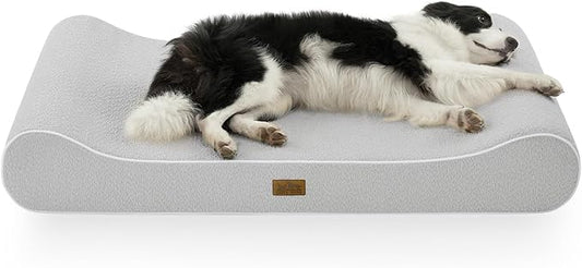 COZY KISS Orthopedic Dog Bed for Extra Large Dogs up to 140 lbs - Removable Washable Cover with Waterproof Lining, Cotton-Polyester Blend Boat-Shaped Lounger Mattress, XL(51x36x8in), Light Gray