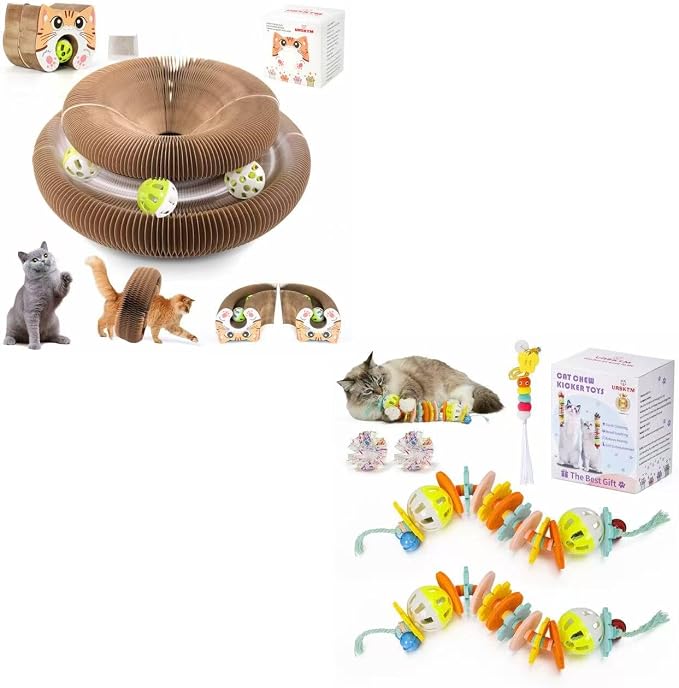 2*Magic Organ Cardboard Cat Scratcher Toy, 1*Cat Chew & Kicker Toys (2PCS)