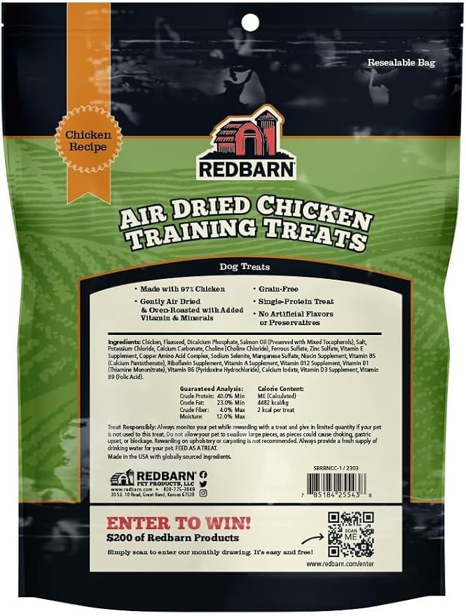 Redbarn-All-Natural Air-Dried Training Treats for Puppies and Dogs - Delicious Beef & Chicken Flavors - Grain-Free Single Protein Rewards for Small, Medium, & Large Breeds (8oz Each, 4 Bags Total)