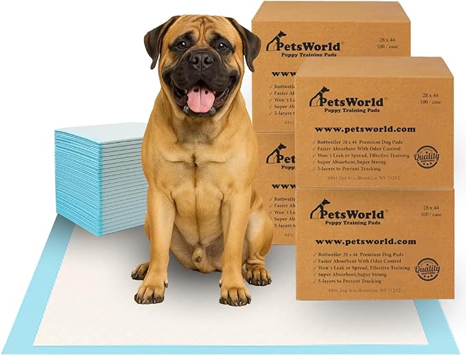 PetsWorld 2XL Dog Pee Pads 28"x44" 400 Count – Extra Large Pet Pee Pads for Dogs & Puppies, Heavy Duty Leak-Proof Dog Training Pads, Super Absorbent Quick-Dry Potty Pads with Odor Control