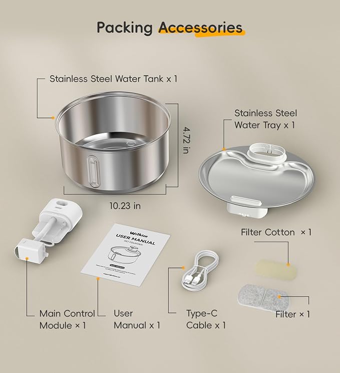 Stainless Steel Cat Water Fountain, 186fl.oz/1.45Gal Wireless Dog Water Fountain Battery Operated, Pet Water Dispenser Cordless for Cats & Dogs Indoor