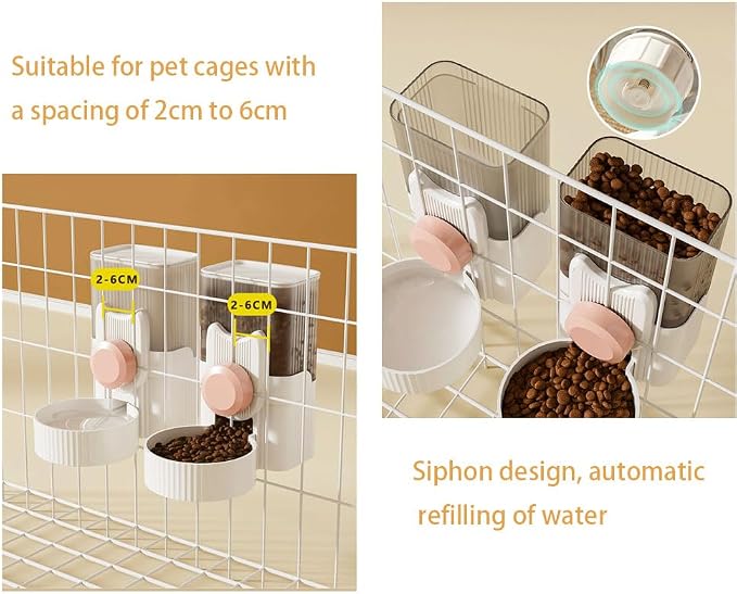 Pet Dog Cat Hanging Automatic Feeder and Water Dispenser Set, 2-in-1 Gravity Pet Food & Water Bowl for Cage, No-Spill Small Dog Rabbit Food Dispenser (Green)