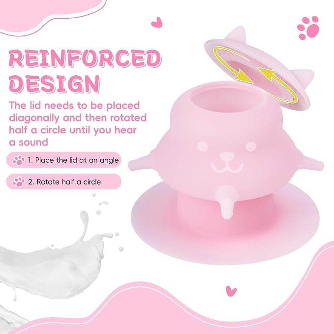 2Pcs Puppy Milk Feeder Nursing Station, Dispenser Food Grade Silicone with 4 Dummy Nipples 230ml Capacity for Newborn Puppies, Rabbits, Kittens (Pink, Yellow)