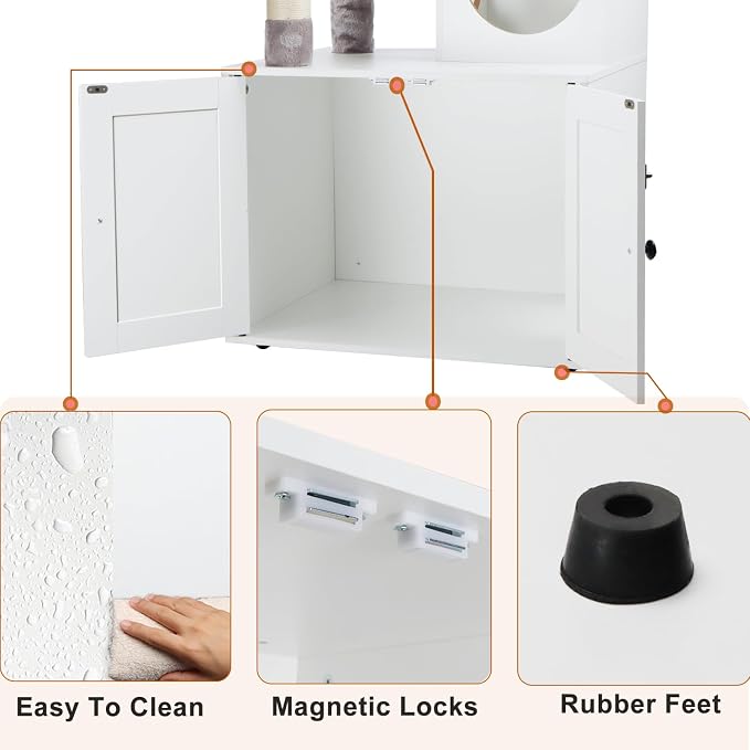 Timberer Litter Box Enclosure with Cat Tree, 2-in-1 Hidden Litter Box Furniture with Scratching Post, Modern Cat Condo, White