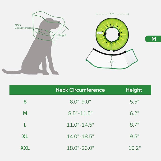 Sponge Dog Cone Collar, Dog Donut Collar After Surgery with Clear Shield, Adjustable Soft Cone for Dogs to Stop Licking-Comfy Cone for Large Medium Small Dogs (Kiwi,M)