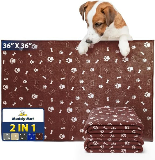 Muddy Mat® Washable Pee Pads for Dogs, Super Absorbent Reusable Puppy Pads–100% Waterproof Pee & Potty Training Pads for Pets, Non-Slip Dog Pads for Crates, Playpens and Floors - 2 Pack, Brown 36"x36"
