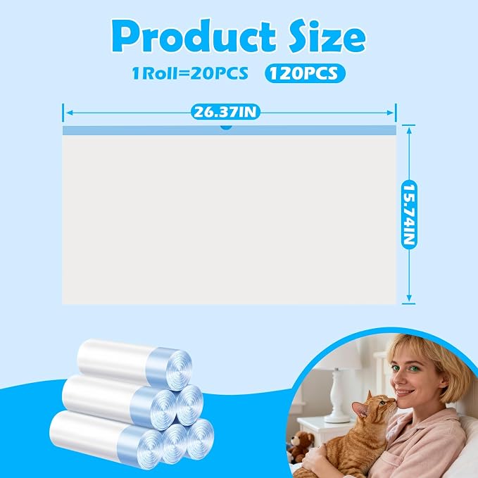Cat Litter Bags 120 Count,26.37"x15.74" Drawstring Closure Litter Box Liners for Automatic Litter Box,Heavy Duty Cat Poop Bags,Thick Tear-Resistant Waste Bags for Self-Cleaning Box Replacement