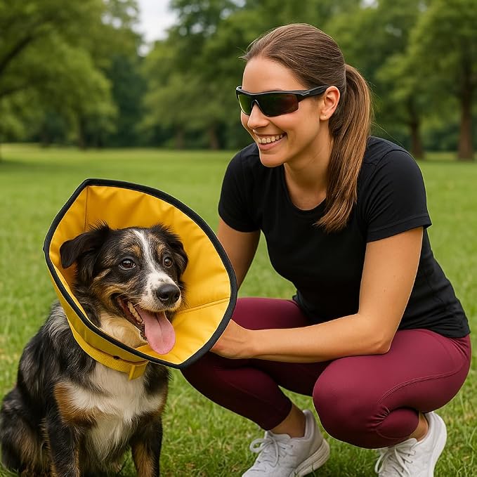 Soft Cone for Dogs Comfortable Adjustable Recovery Collar – Protective E-Collar for Surgery, Neutering & Wounds – Yellow – Sizes L
