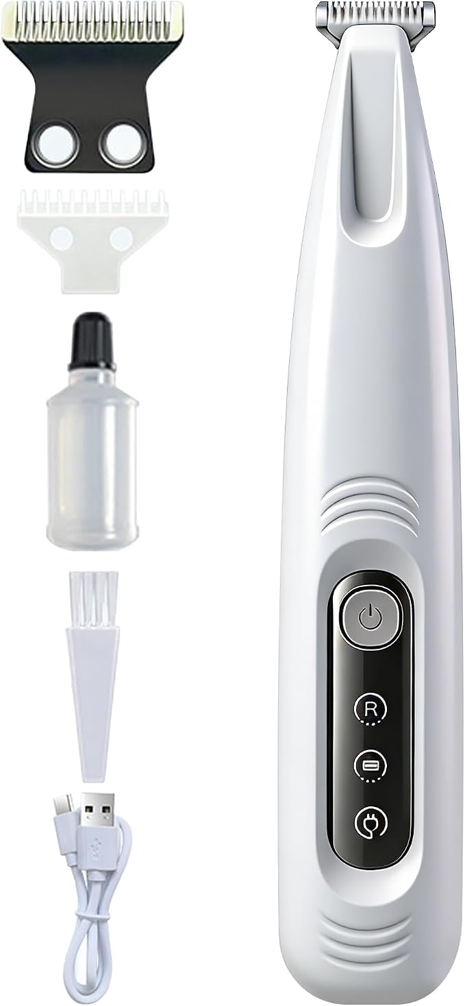 Cat Hair Trimmer, Pet Grooming Trimmer, Low Noise Cordless Rechargeable Waterproof Dog Paw Trimmer with LED Light, Micro Precision Pet Hair Clipper for Cats & Dogs Paws, Eyes, Ears, Face, Rump