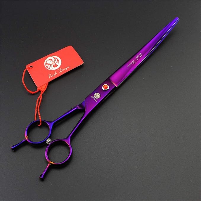 Purple Dragon 8.0" Titanium Multicolor Professional Pet Grooming Scissors Set,Straight & Thinning & Curved Scissors Shear with Bag for Dog Cat Grooming