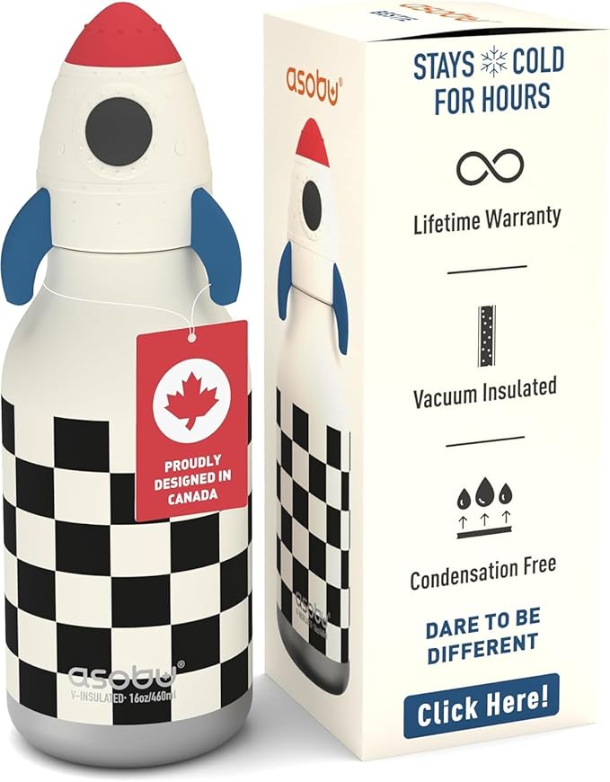 asobu Bestie Bottle Insulated Stainless Steel Water Bottle with Detachable Soft Animal Head Fun Drinking For Kids and Teens with Flexible Reusable Straw 16 Ounce
