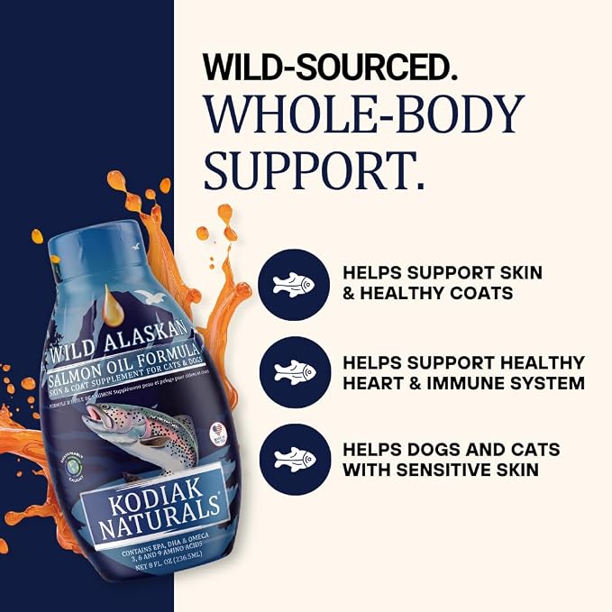 8oz Wild Alaskan Salmon Oil Formula for Dogs, Omega 3 Fish Oil with EPA & DHA – Skin & Coat, Joint, Heart & Immune Support – Helps Itching, Shedding & Dry Skin – Liquid Supplement